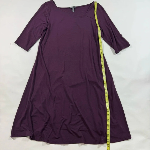 Eileen Fisher Jersey Knit Shift Dress Purple Asymmetric Neckline - Picture 5 of 6